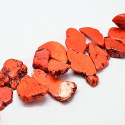 Hebras de cuentas de magnesita natural teñidas, pepitas, rojo naranja, 18~24x28~36x5~6mm, agujero: 0.8 mm