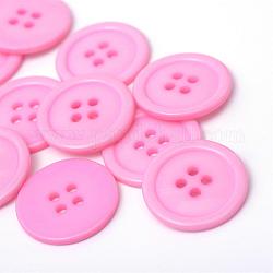 Пластиковые кнопки 4-отверстие, плоско-круглые, розовые, 22x2 мм, отверстие : 2 мм