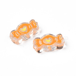 Perles en acrylique transparente, avec l'émail, bonbons avec coeur, orange, 13.5x26.5x9mm, Trou: 3mm