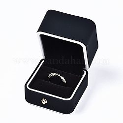 Scatola anello in similpelle, custodia per gioielli, per nozze, fidanzamento, festa di anniversario, quadrato, nero, 5.6x5.5x5.6cm