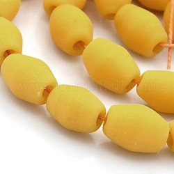 Handmade Frosted Lampwork Beads Strands, Oval, Yellow, 14x10mm, Hole: 3mm, about 30pcs/strand, 16inch