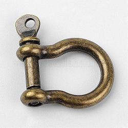 Fibbie di ancoraggio con anello a D in lega di stile tibetano, bronzo antico, 25x19.5x3.5mm, Foro: 2 mm