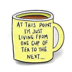 Kaffeetasse mit inspirierendem Zitat „An dieser Stelle lebe ich nur von einer Tasse zur nächsten“-Emaille-Pins, Broschen aus schwarzer Legierung für Rucksackkleidung, Gelb, 30.5x30x2 mm