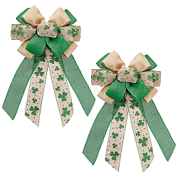 Gros nœuds de ruban d'emballage en polyester, décorations de paquet de boîte de cadeaux de festival, nœud papillon motif trèfle pour la saint patrick, vert de mer, 515x292x35mm