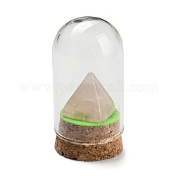 Décoration d'affichage de pyramide de quartz rose naturel avec couvercle de cloche en verre, Ornements de cloche de base en liège pour la décoration de la maison, 30x58.5~60mm