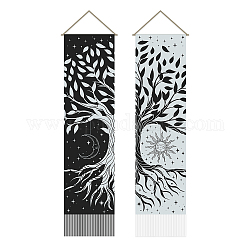 Dekorative Wandteppiche aus Polyester, für Heimtextilien, mit Holzstab, Seil, Rechteck, Baum des Lebens Muster, 1300x330 mm