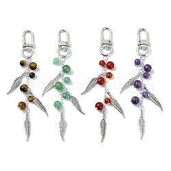Nature Gemstone Pendant Decorations, with Tibetan Style Alloy Feather Findings, 120mm, 4pcs/set