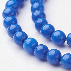 Chapelets de perles rondes en jade de Mashan naturelle, teinte, bleu, 4mm, Trou: 1mm, Environ 98 pcs/chapelet, 15.7 pouce