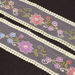 Stickerei Polyester Spitzenbesatz, zum Nähen von Dekorationshandwerk, Blume, Farbig, 3-1/2 Zoll (90 mm), 10 Hof / Bündel
