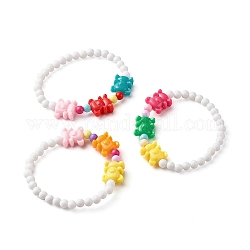 Bracelet de perles acryliques en forme d'ours pour enfant, couleur mixte, diamètre intérieur: 1-5/8 pouce (4 cm)