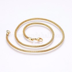 304 Edelstahlgewebe Kette Halsketten, mit Karabiner verschlüsse, golden, 19.7 Zoll (50 cm), 3.2 mm