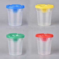 子供のこぼれないプラスチックペイントカップ  色付き蓋付き  清掃用  ミックスカラー  8.7cm  4個/セット