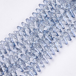 FilI di perline in vetro placcato, sfaccettato, ventola, azzurro acciaio chiaro, 8~8.5x10.5x3.5mm, Foro: 1 mm, circa 100pcs/filo, 19.6 pollice