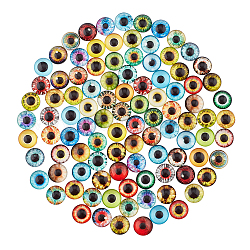 Cabujones de vidrio con respaldo plano, cúpula / media caña con diseño de ojo de dragón, color mezclado, 12x4mm, 2 piezas / color, 50 color, 100 unidades / caja
