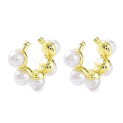 Brass Ring Cuff Earrings with ABS Imitation Pearl Beaded, Non Piercing Earrings, Real 18K Gold Plated, 18x6mm