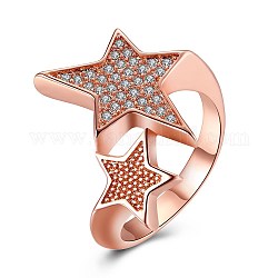 Модный латунь кубического циркония палец кольца, звезда, розовое золото , размер США 6 (16.5 мм)