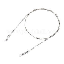 Eyeglasses Chains, Neck Strap for Eyeglasses, with Brass Beaded Chains, 304 Stainless Steel Lobster Claw Clasps and Rubber Loop Ends, Platinum, 29.13 inch(74cm)