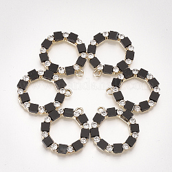 Pendenti strass in lega, con materiale acrilico, anello, oro chiaro, nero, 28x24x3mm, Foro: 2 mm