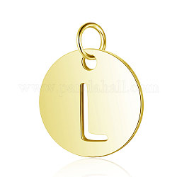 304 Edelstahl Anhänger / charms, flach rund mit Brief, golden, letter.l, 12x1 mm, Bohrung: 2.5 mm