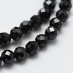 Chapelets de perles en spinelle noir naturel, facette, ronde, 3mm, Trou: 0.5mm, Environ 132 pcs/chapelet, 14.8 pouce