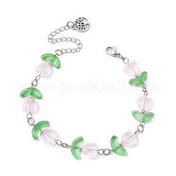 Bracelets de perles de fleurs en verre, avec chaînes en 304 acier inoxydable, platine, 7-3/4 pouce (19.7 cm)