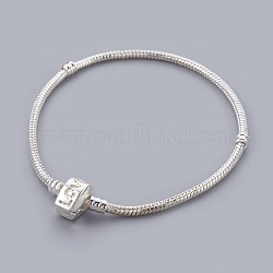 Silver Plated Brass Love Sign European Style Bracelet Makings, Magnetic Brass Clasps, 3mm thick,21cm long(excluding the length of clasp), clasp: 11mm long, 7mm wide, 7.5mm thick
