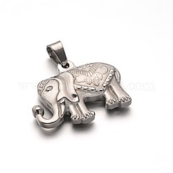 304 inoxydable pendentifs d'éléphants d'acier, couleur inoxydable, 19x24.5x4.5mm, Trou: 6x4mm