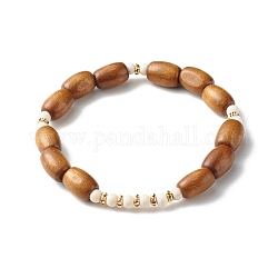 Bracciale con perline in legno di acero naturale verniciato a spruzzo per uomo donna, braccialetto di perline turchesi sintetiche (tinte)., sella marrone, diametro interno: 2-1/4 pollice (5.65 cm)