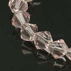 Metà-fatti a mano perle di vetro trasparente fili, bicono, roso, 4mm, Foro: 1 mm, circa 70pcs/filo, 10.63 pollice