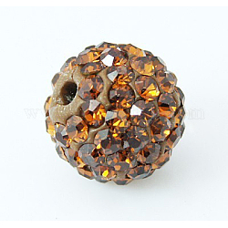 Perles de boule pavé disco , Perles de strass en argile polymère, Grade a, ronde, Smoked Topaz, pp14 (2~2.1mm), 10mm, Trou: 1.0~1.2mm