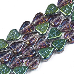 Chapelets de perles en verre électroplaqué, demi-plaqué, feuille, vert plaqué, 10x8x4mm, Trou: 0.9mm, Environ 58~66 pcs/chapelet, 21.65 pouce ~ 24.80 pouces (55~63 cm)