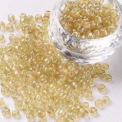 6/0 perles de rocaille rondes en verre, couleurs transparentes arc, trou rond, verge d'or pale, 6/0, 4mm, Trou: 1.5mm, environ 500 pcs/50 g, 50 g / sac, 18 sacs/2 livres