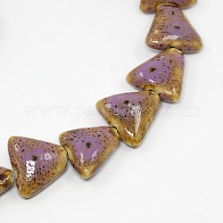 Handmade Fancy Antique Glazed Porcelain Ceramic Triangle Beads Strands, Lilac, 16~18x18x7mm, Hole: 2mm, about 24pcs/strand, 14.96inch