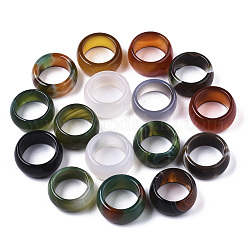 Anillos de la ágata naturales, anillos de banda ancha, teñido, color mezclado, diámetro interior: 17~20 mm