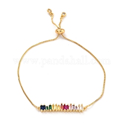 Bracelets coulissants colorés en zircone cubique, bracelet à maillons rectangulaires en laiton pour femme, or, diamètre intérieur: 5/8~3-1/4 pouce (1.5~8.1 cm)