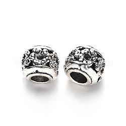 Tibetan Style Alloy European Bead Rhinestone Settings, Large Hole Beads, Lead Free, Column with Flower, Antique Silver, Fit For 1.5mm rhinestone, 10.5x9mm, Hole: 5mm, about 300pcs/1000g