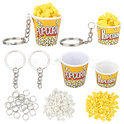 Kit per la creazione di portachiavi con tazza di popcorn fai da te olycraft, compresi i popcorn in resina artificiale in pvc, ciondoli di plastica, risultati e anello portachiavi in ferro, giallo, pendente: 8 pz / set