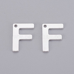 201 charms in acciaio inox, lettera, colore argento placcato, letter.f, 11x7.5x0.7mm, Foro: 1 mm
