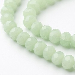 Abalorios de vidrio, estilo de imitación de jade, facetados, rerondana plana, verde pálido, 8x6mm, agujero: 1 mm, aproximamente 68~70 pcs / cadena, 15 pulgada
