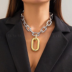 Halsketten mit ovalem Anhänger aus Aluminium, mit Gliederketten, Platin Farbe, 14.37~14.57 Zoll (36.5~37 cm)