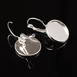 Brass Leverback Earring Findings, Round, Silver Color Plated, 20mm wide, 32mm long, Tray: 18mm, Pin: 0.8mm