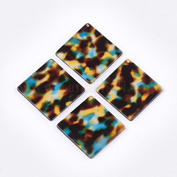 Cellulose Acetate(Resin) Pendants, Leopard Print, Rhombus, Colorful, 45x45x3mm, Hole: 1.4mm, Diagonal Length: 45mm, Side Length: 33mm