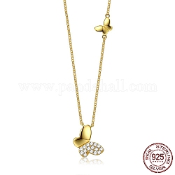 925 ожерелье из стерлингового серебра с бабочками для женщин, с фианитом и кабельными цепями, прозрачные, золотые