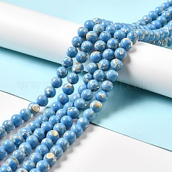 Synthetische türkis und Muschel Perlen Stränge montiert, gefärbt, Runde, Blau, 6 mm, Bohrung: 1.2 mm, ca. 65 Stk. / Strang, 15.75'' (40 cm)