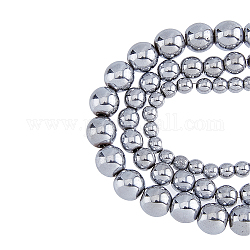SUPERFINDINGS 6 Strands 3 Sizes Synthetic Hematite Round Beads Silver Electroplate Metallic Loose Beads Spacers Gemstone Beads for DIY Jewelry Craft Making Hole 1-2mm