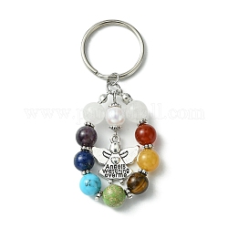 7 porte-clés pendentif en perles de pierres précieuses chakra avec breloque en alliage de style tibétain, pour l'ornement de sac de clé de voiture, ange et fée, 7.7 cm