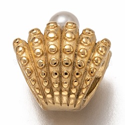 316 perles européennes chirurgicales en acier inoxydable, Perles avec un grand trou   , avec des billes en plastique, forme coquille, or, 12.5x12x9mm, Trou: 4.5mm