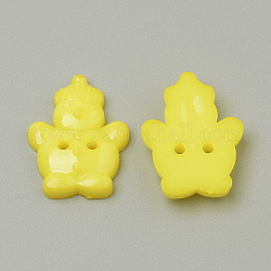 Boutons acryliques avec 2 trou, bonhomme de neige, jaune, 24x18x5mm, Trou: 1.5~2mm