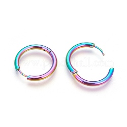 304 Stainless Steel Hoop Earrings, Manual Polishing Huggie Earrings, Rainbow Color, 10 Gauge, 25x2.5mm, Pin: 0.9mm(±0.1mm), Inner Diameter: 20mm