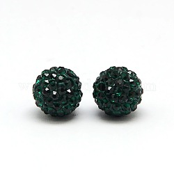 Polymer Clay Rhinestone Beads, Pave Disco Ball Beads, Grade A, Round, PP6, Emerald, PP6(1.3~1.35mm), 4mm, Hole: 1mm